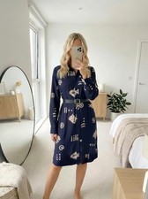 Navy Abstract Print Midi Shirt Dress Size 10