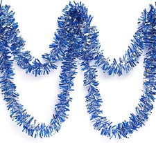 Metallic Blue Silver Sparkle Glitter Tinsel Twist Garland, 25ft Holiday
