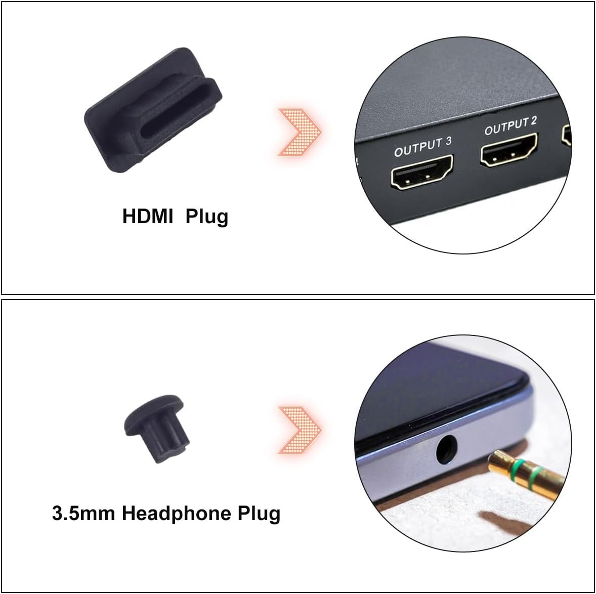 USB Cover Port Plug Caps - 30Pcs 6 Type HDMI,Headphone,USB A,USB Type-C 