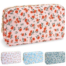 Nylon Small Floral Makeup Bag for Purse, Cute Preppy Pink Makeup Bag Flower C...