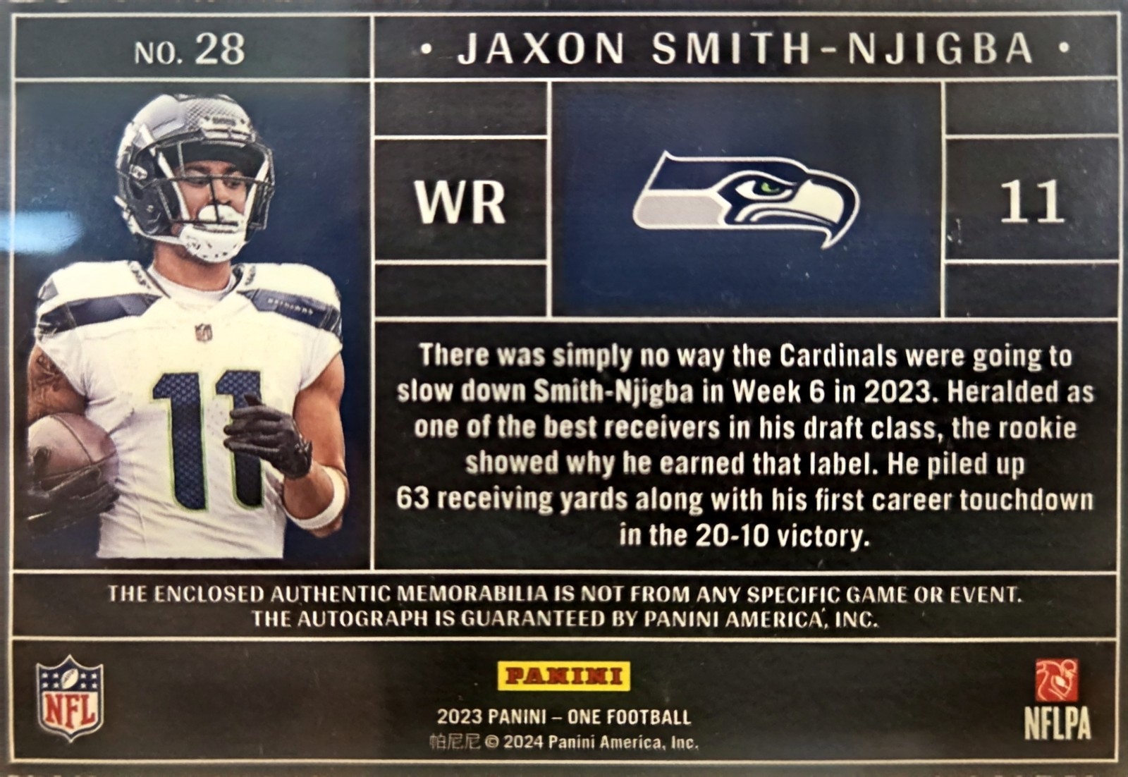 2023 Panini One - RPO, Jaxon Smith-Njigba #28 Gold /10 (AU, MEM, RC) view 4