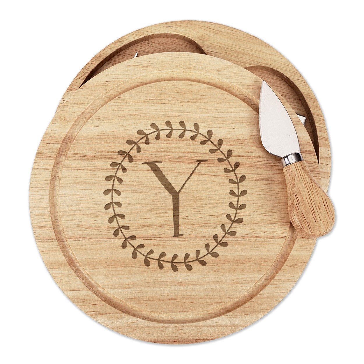 Letter Y Floral Wreath Alphabet Cheese Board Knife Set Flowers