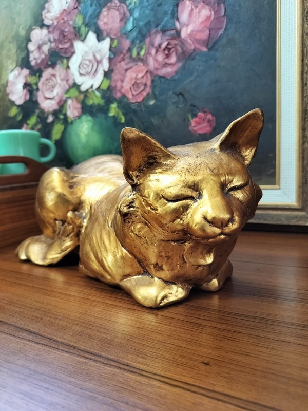 Large Vintage FREEMAN & McFARLIN Matte Finish Gold Cat 16' Scarce