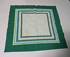 Vintage Green Blue Yellow Stripe Multicolor Square Scarf Handkerchief 18" X 19"