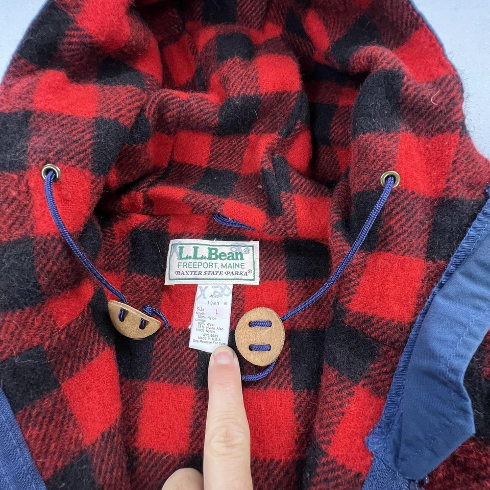 Vintage LL Bean Baxter State Parka Jacket Mens Large Blue Wool Lined Hooded 80s - Image 3 of 4