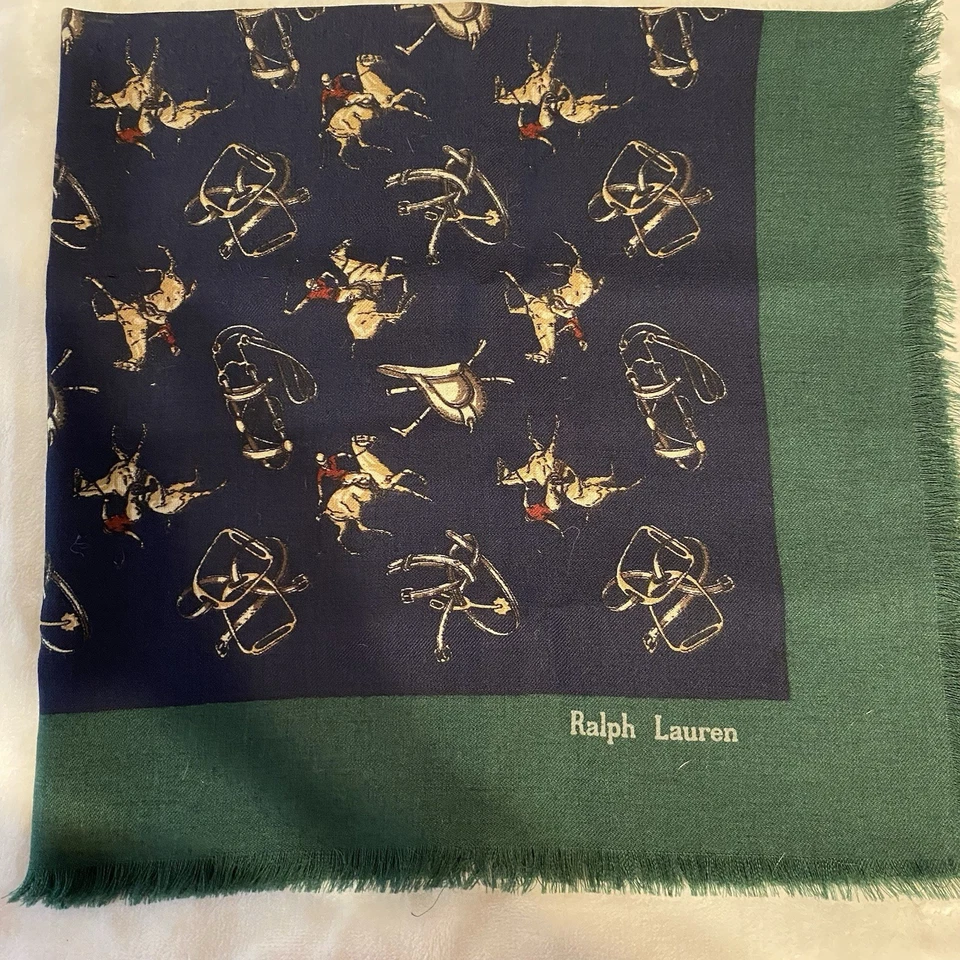 "Bufanda cuadrada ecuestre de colección Ralph Lauren Collection mezcla de lana 26""x 27""" Foto 4 de 4