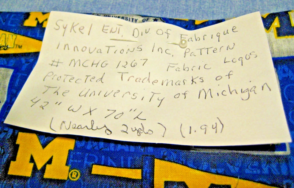 SYKEL #MCHG 1267 FABRIC UNIVERSITY OF MICHIGAN WOLVERINES 1.94 YDS. DECOR LOGOS - Image 3 of 3