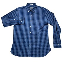 Peter Millar Medium Blue Check Long Sleeve Button Down 100 Cotton Pocket