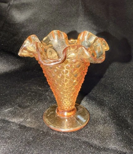 vintage Fenton Amber Glass Hobnail Vase
