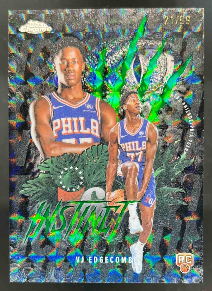2025-26 Topps Chrome VJ Edgecombe Instinct RC Green Geometric Refractor #21/99
