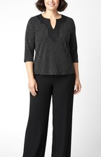 RALPH LAUREN POLKA DOT COTTON TOP 1X CONTRAST NECKLINE 3/4 SLV QUIET LUXURY NEW