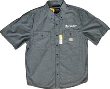 NWT CARHARTT Men Gray Shirt Size Medium Loose Fit Chambray Short Sleeve