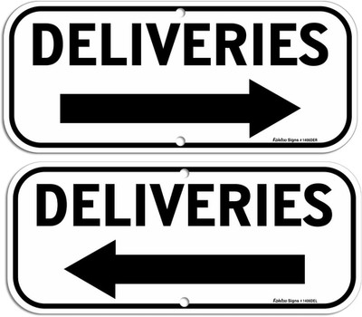 Deliveries Sign with Arrow, 2-Pack 14X6 Inches Rust Free Aluminum Sign, Weather/