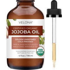 Velona Jojoba Oil USDA Certified Organic 4 Fl Oz Golden Unrefined Cold Pressed