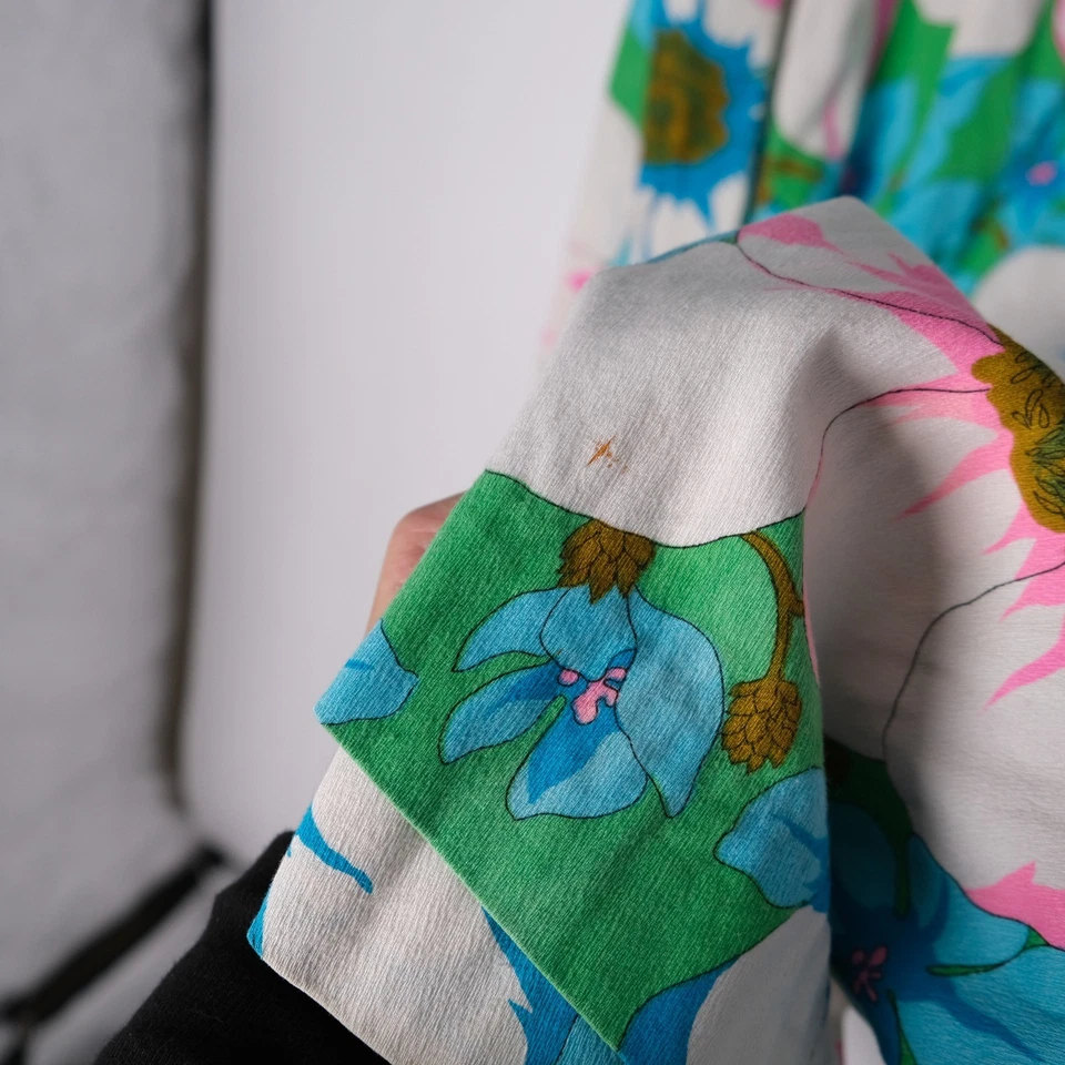 Maxi Vestido Hawaiano Vintage Estampado Floral Verde Azul Rosa Blanco Manga Corta Foto 3 de 4