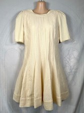 SJSJ K-fashion cream yellow textured short-sleeve flared coquette dress, 8-10