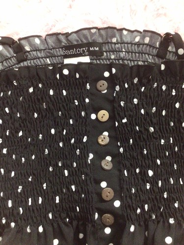 Women's Girls Polka Dots Shirred Crop Tank Top Black/White Size M/M - Picture 5 of 5