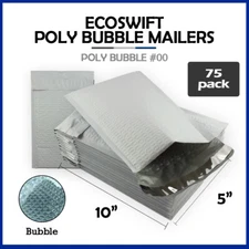 75 #00 5x10 "EcoSwift" Brand Poly Bubble Mailers Padded Shipping Envelope #00