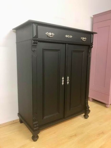 Großes, antikes Gründerzeit Vertiko / Kleiderschrank um 1880 in mattem Schwarz - Bild 5 von 9
