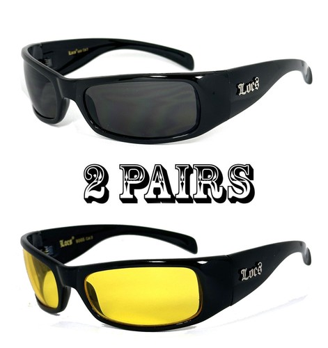 Locs All Black Frame Classic Cholo Gangster Warp Biker Sunglasses - Picture 14 of 19
