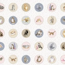 Whiskers & Paws By Maywood Studio - White Cat Circles  Panel #10412-Z