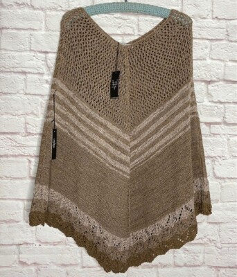 XL/1X/2X New Vertigo Mocha  Latte Brown White Hand Crocheted Poncho 140$
