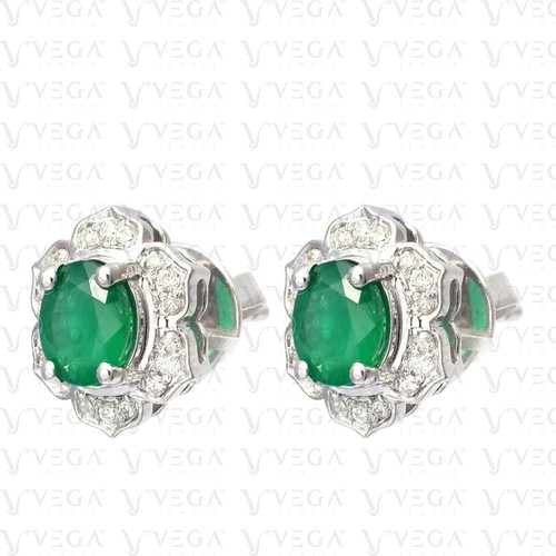5.00ct Oval Cut Natural Emerald & Diamond Stud Earring Real 14K Solid White Gold - Picture 3 of 11