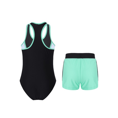 Kids Girls Swimsuit Sleeveless Floral Print Leotard with Shorts Bathing Suit - Picture 63 of 90