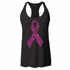 Pink Butterfly Ribbon Racerback Tank Top Breast Cancer Awareness Support Tee