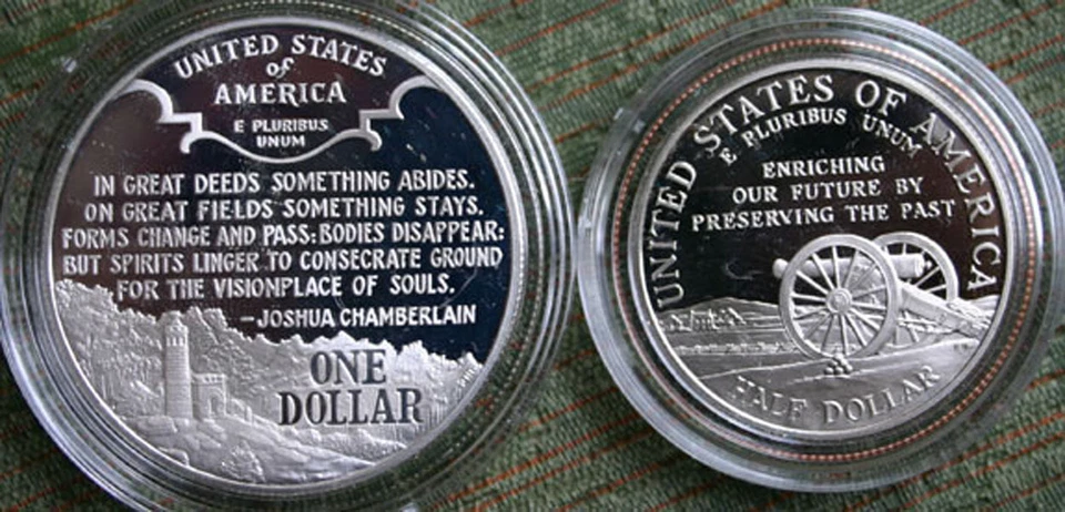 1995 Civil War Battlefield PROOF US Mint 2 Coin Silver Dollar Set Coins Box COA - Image 3 of 3