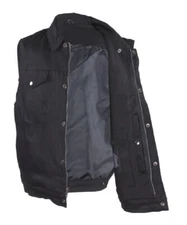 MENS ZIPPERED BLACK DENIM CLUB VEST w/ TWO GUN POCKETS~SINGLE PANEL BACK - UK3A