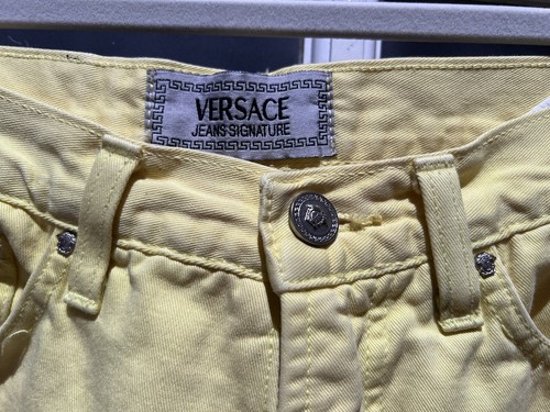 VERSACE JEANS COUTURE YELLOW JEANS PANTS Sz 31 x 34 MEDUSA LOGO MADE IN ITALY - 第 2/8 張圖片