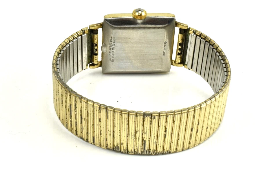 Reloj cuadrado vintage 1940 HAMILTON oro 10K RGF 17J reparado corona nueva mantener tiempo Foto 3 de 4