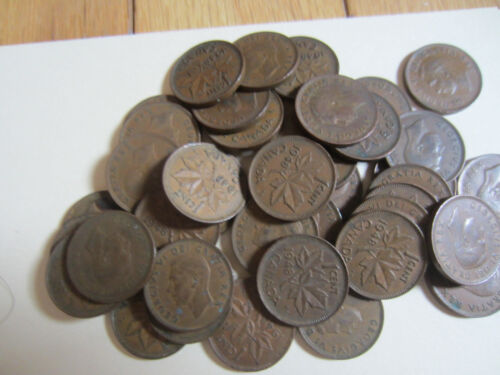 Roll of Canada King George VI Small Cents Coins. 10 Pennies of 1947-48,1950-1952 - Picture 1 of 5