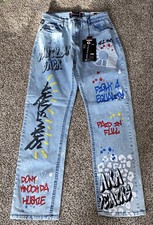 Akademiks JR Girls paint splattered graphics Stretchy Jeans Sz 18 26X26 1/2  New