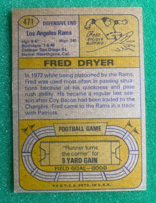 1974 Topps #471 Fred Dryer Los Angeles Rams Football Card | eBay