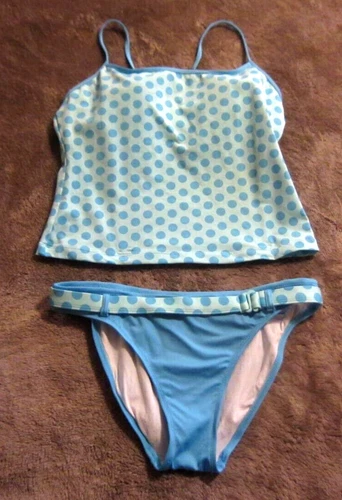 Jag Women's Large Blue Polka Dot Tankini 2 Piece Set Swimsuit Swimwear
