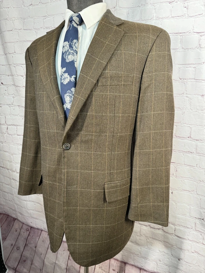 STATEMENTS Mens Brown WINDOWPANE CHECK Wool Sport Coat Blazer Jacket 40R - Image 2 of 4