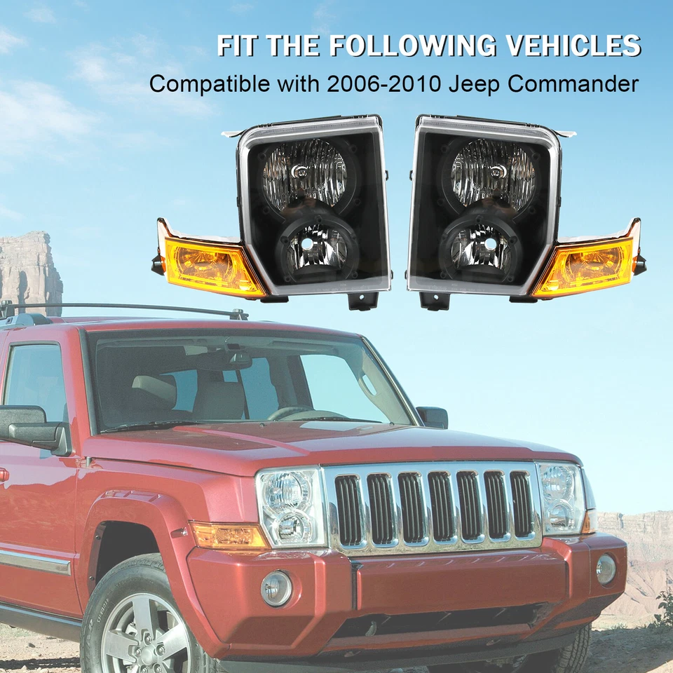 Faros delanteros negros izquierda+derecha Jeep Commander 2006-2010 06-10 Foto 3 de 4