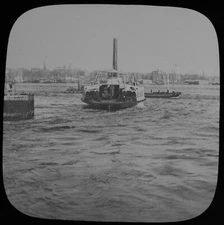 ANTIQUE Magic Lantern Slide NEW YORK FULTON FERRY BOAT C1888 PHOTO USA NY