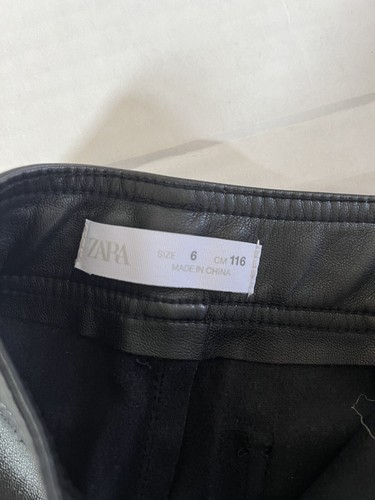 ZARA Girls Black Faux Leather Wide Leg Pants Sz 6Y - Picture 3 of 3