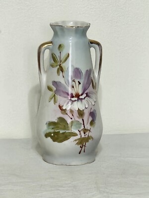 Vintage Porcelain bud vase hand-painted light blue floral gold accents Austria