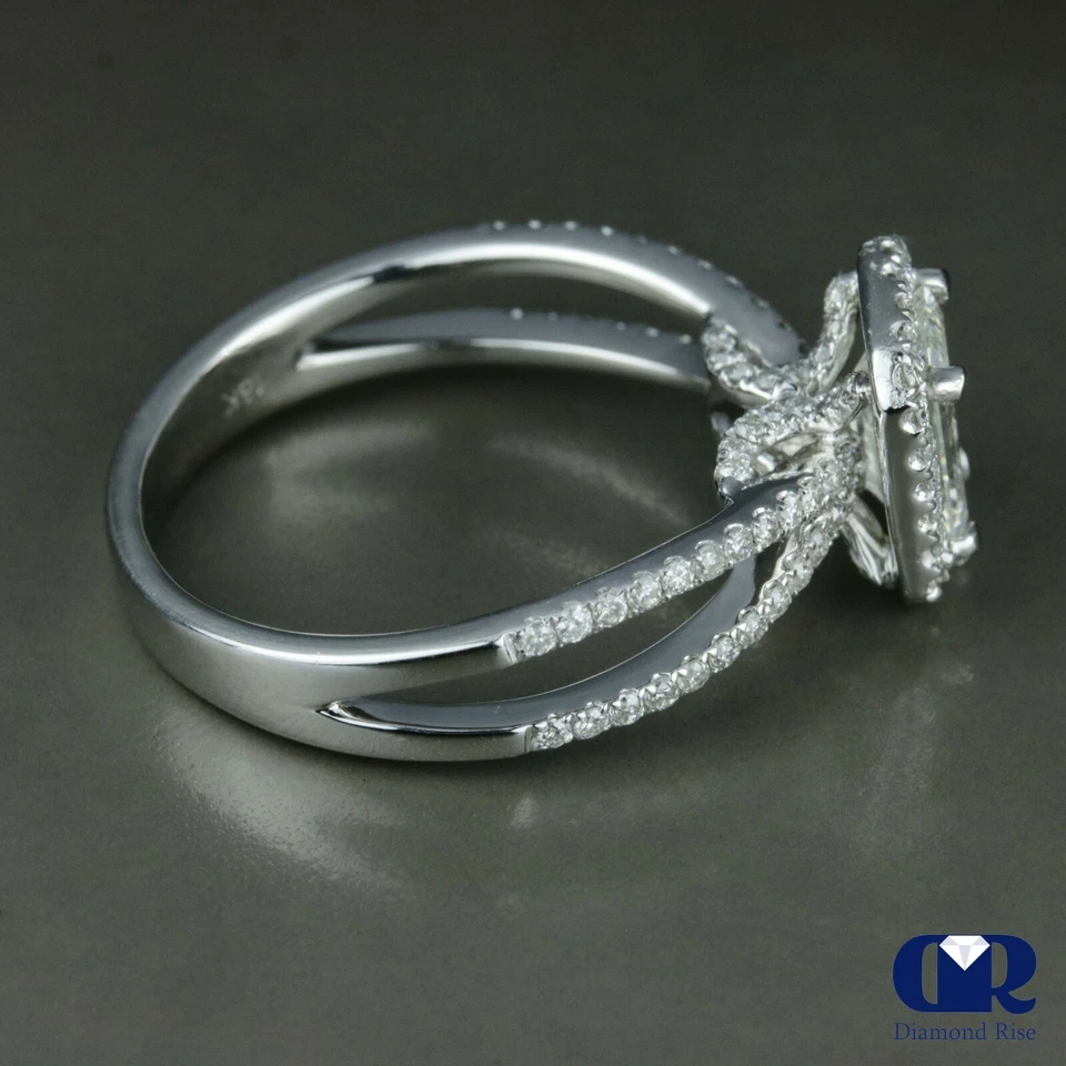 1.68 Carat Emerald Cut Diamond Halo Split Shank Engagement Ring 18K White Gold - Image 4 of 4