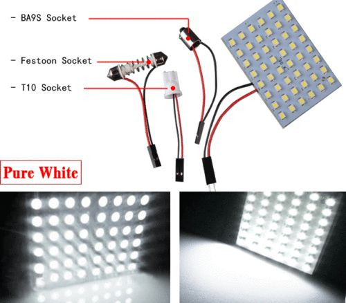 10X Festoon T10 BA9S White LED 48SMD Panel Interior Dome Map Light Bulb Lamp 12V - Picture 2 of 5