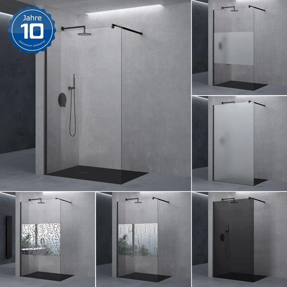 doporro Duschabtrennung Duschwand für Dusche Walk in schwarz 8/10mm ESG mit Nano