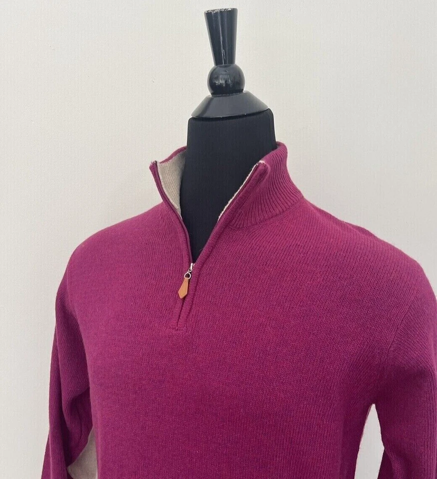 New Unisex Hugo Boss Sweater Purple Burgundy Wool 1/4 Zip Pullover L Loose Fit - Image 4 of 4