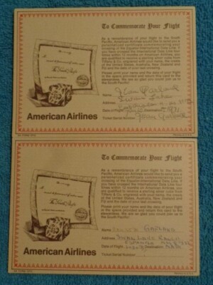 Vintage Pair of 1971 American Airlines Commemorative Flight Notifications