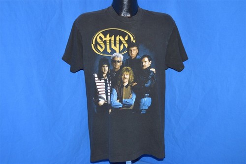 vintage 90s STYX EDGE OF THE CENTURY TOUR 1991 ROCK BLACK SOFT t-shirt LARGE L - Picture 2 of 4