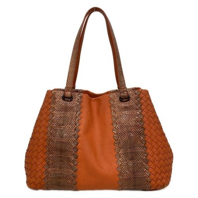 Used Bottega Veneta Ayers/Intrecciato Tote Bag Orange Dark Brown Leather