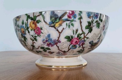 Vögel und Blumen Schale von Tudor Ware Barker Bros Ltd England Rand 23 cm Durchmesser  Sehr guter Zustand